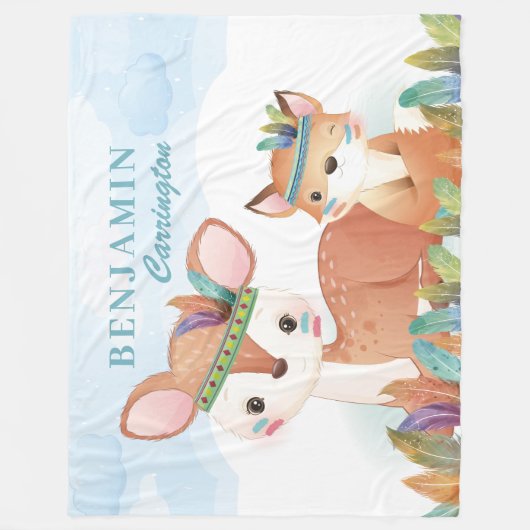 Boho Stamm Fox und Fawn mit Kid's Blanket Fleecedecke (Vorderseite)