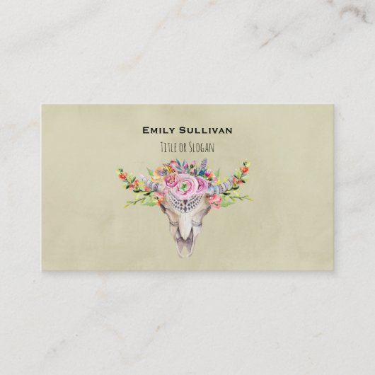Boho Stamm Kuh Skull mit stilvollem Blumendesign Visitenkarte (Vorderseite)