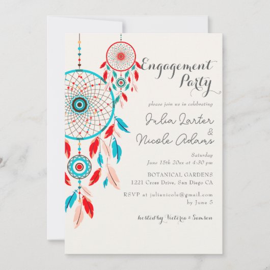 Boho Stammefeder Dreamcatcher Engagement Party Einladung (Vorderseite)