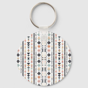 Boho-Stammes- Aztekische vertikale Streifen Creme Schlüsselanhänger