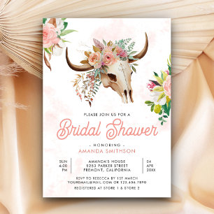 Boho-Stammes-Blumen-Kuh-Schädel-Braut-Party Einladung