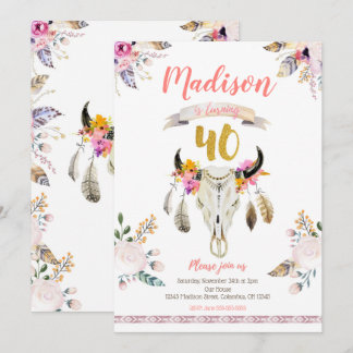 Boho Stammes- Blumenschädel-40. Einladung