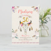 Boho Stammes- Blumenschädel-50. Einladung (Stehend Vorderseite)