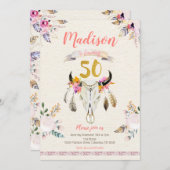 Boho Stammes- Blumenschädel-50. Einladung (Vorne/Hinten)