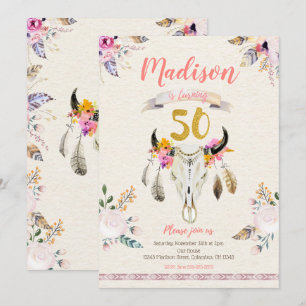 Boho Stammes- Blumenschädel-50. Einladung