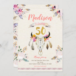 Boho Stammes- Blumenschädel-50. Einladung