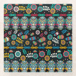 Boho-Stammes-Schädel: farbenfrohes Muster. Glasuntersetzer
