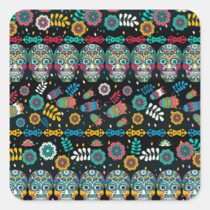 Boho-Stammes-Schädel: farbenfrohes Muster. Quadratischer Aufkleber