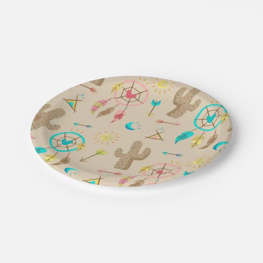 Boho Stammes- schicker Traumfänger-Pappteller Pappteller (Schrägansicht)