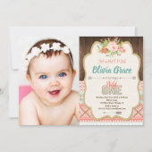 Boho Stammes- wildes 1. Geburtstags-Foto Mädchens Einladung (Vorderseite)