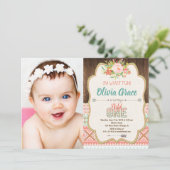 Boho Stammes- wildes 1. Geburtstags-Foto Mädchens Einladung (Stehend Vorderseite)