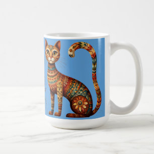 Boho Stammeskatze Süße Volkskunst mit Blumen Kaffeetasse