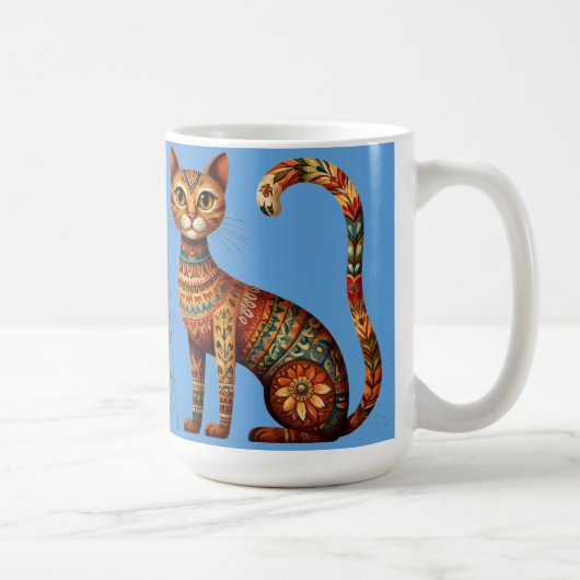 Boho Stammeskatze Süße Volkskunst mit Blumen Kaffeetasse (Rechts)