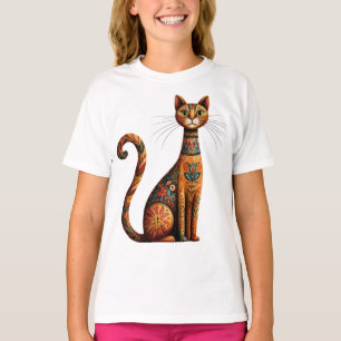 Boho-Stammeskatze Süße Volkskunst mit Blumen T-Shirt