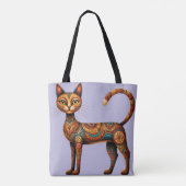 Boho-Stammeskatze Süße Volkskunst mit Blumen Tasche (Rückseite)