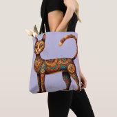 Boho-Stammeskatze Süße Volkskunst mit Blumen Tasche (Von Nahem)