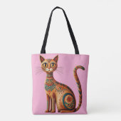 Boho-Stammeskatze Süße Volkskunst mit Blumen Tasche (Rückseite)