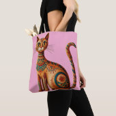 Boho-Stammeskatze Süße Volkskunst mit Blumen Tasche (Von Nahem)
