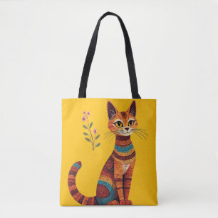 Boho-Stammeskatze Süße Volkskunst mit Blumen Tasche