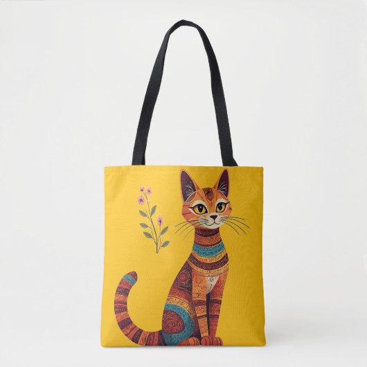Boho-Stammeskatze Süße Volkskunst mit Blumen Tasche (Vorderseite)