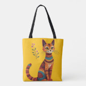 Boho-Stammeskatze Süße Volkskunst mit Blumen Tasche (Rückseite)