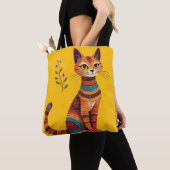 Boho-Stammeskatze Süße Volkskunst mit Blumen Tasche (Von Nahem)