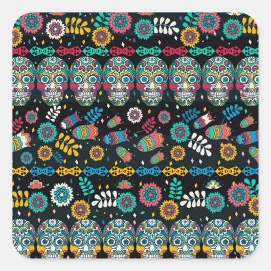 Boho Stammesschädel: buntes Muster. Quadratischer Aufkleber (Vorderseite)