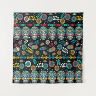 Boho Stammesschädel: buntes Muster. Wandteppich