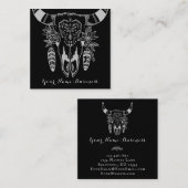 Boho Stammesschädel Schwarz-Weiß-Bohemisch Quadratische Visitenkarte (Vorne/Hinten)