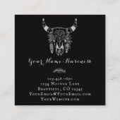 Boho Stammesschädel Schwarz-Weiß-Bohemisch Quadratische Visitenkarte (Rückseite)