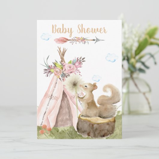 *~* Boho Stammesteepee Eichhörnchen Wald Wald Einladung (Stehend Vorderseite)