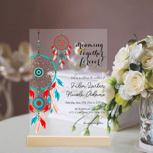 Boho-Stammfeder-Traumfänger-Hochzeit Acryleinladungen