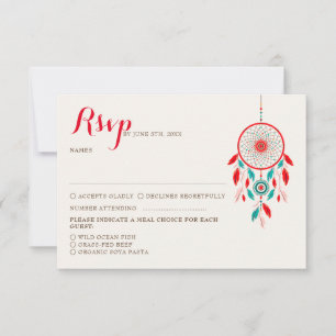 Boho-Stammfeder-Traumfänger-Hochzeit RSVP Karte