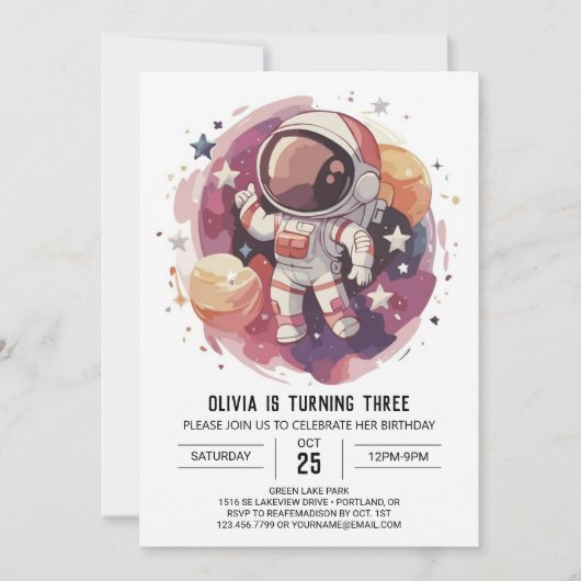 Boho Starry Adventure Astronaut Geburtstag Einladung (Vorderseite)