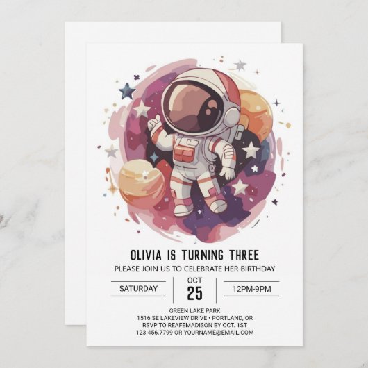 Boho Starry Adventure Astronaut Geburtstag Einladung (Vorne/Hinten)