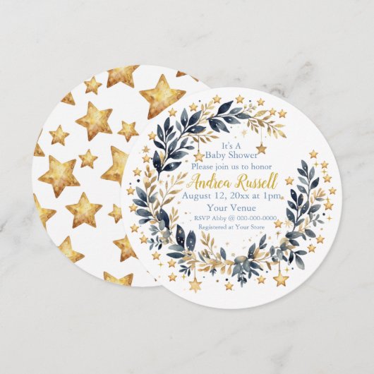 Boho-Stars-Grün-Baby-Einladung Save The Date (Vorne/Hinten)