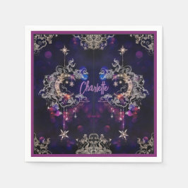 Boho Stars & Moon Lila Name Geburtstag Serviette