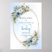 Boho-Staubblau-Blumen-Babyshower-Schild Poster (Vorne)