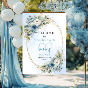 Boho-Staubblau-Blumen-Babyshower-Schild Poster