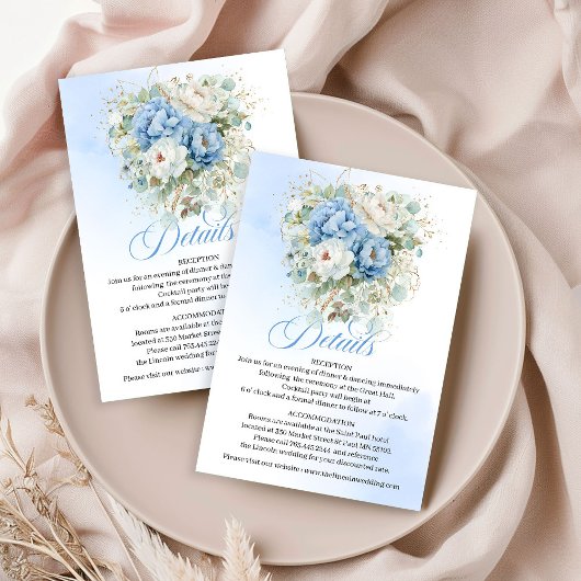 Boho-Staubblau-Blumen-Eukalyptus-Details Karte