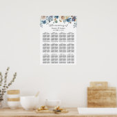 Boho-Staubblau-Blumen-Hochzeits-Sitzplan Poster (Küche)