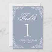 Boho-Staubblau-Blumen-Hochzeitstisch-Nummer Einladung (Rückseite)