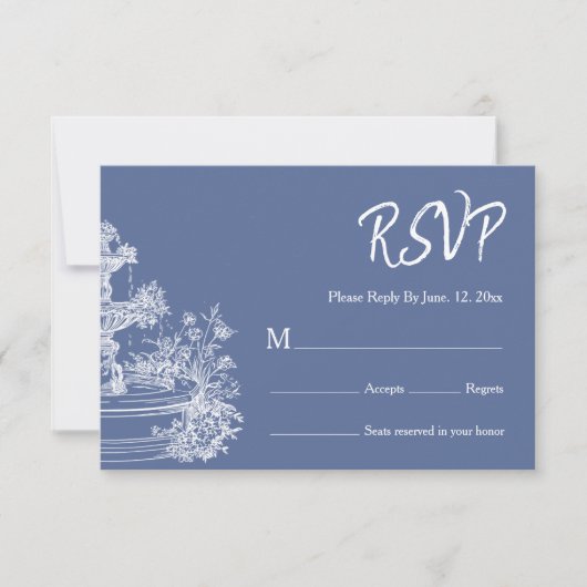 Boho-Staubblau-Botanik-Kranz-Hochzeit RSVP Karte (Vorderseite)