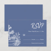 Boho-Staubblau-Botanik-Kranz-Hochzeit RSVP Karte (Vorne/Hinten)