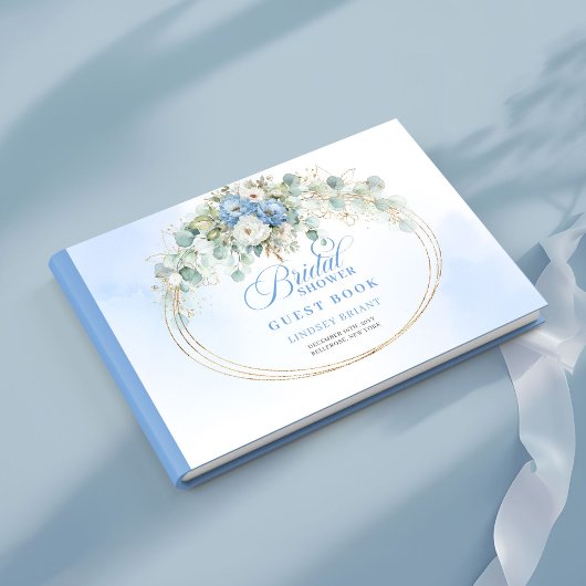 Boho staubblaue Blumen Brautparty Gästebuch