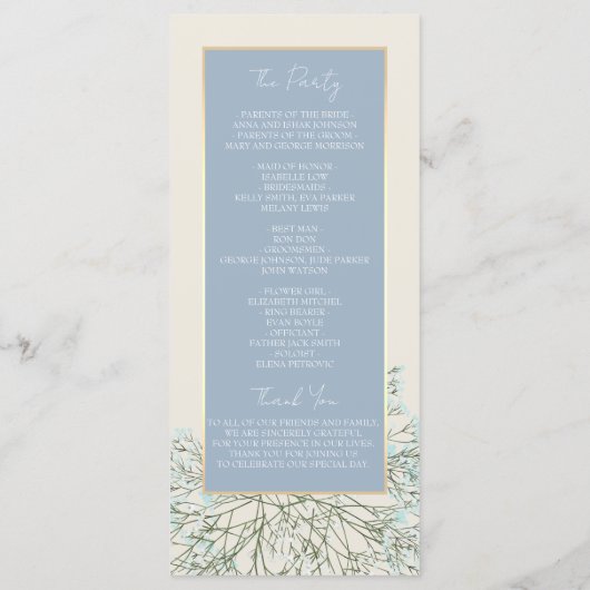 Boho-Staubblaues Hochzeitsprogramm Programm (Rückseite)