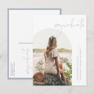 Boho Staubig Blau Minimalistischer Bogen Foto Absc Einladungspostkarte