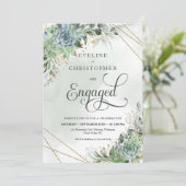 Boho staubige blaue Grünpflanzen succulents Gold e Einladung (Stehend Vorderseite)