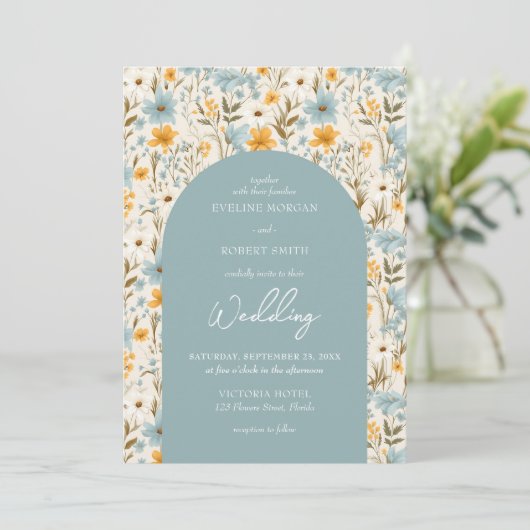 Boho staubige Blume Einladung (Stehend Vorderseite)