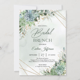 Boho staubige grüne Sukkuline Gold Bridal Brunch Einladung